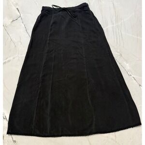 VTG Danny Noble Off The Cuff Black 100% Silk Maxi Skirt Lace Trim A-Line Small